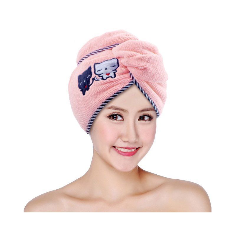 卡通猫粉色一个装干发帽女吸水包头毛巾帽子洗头发韩国速干发巾浴帽