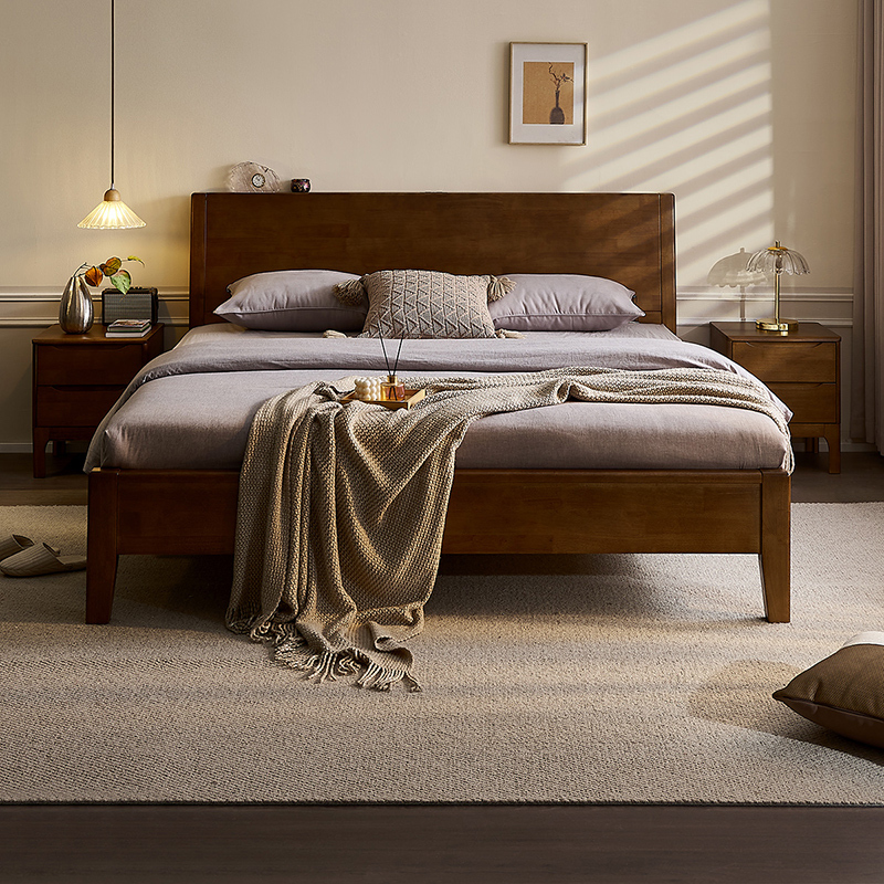 全友家居新中式全实木双人床卧室可调高床屏双人床dw1203