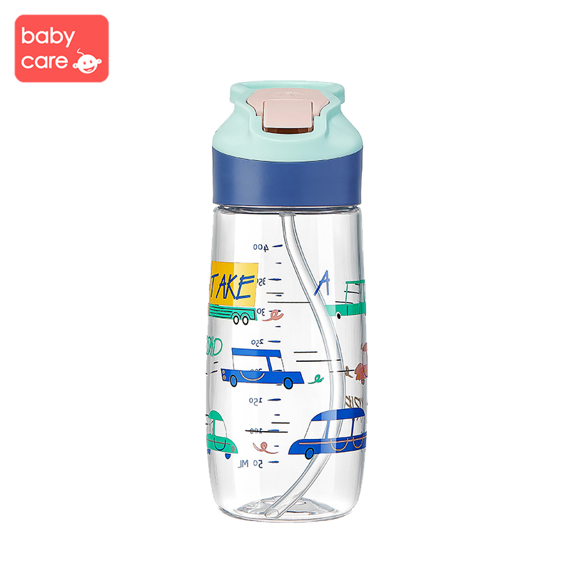 babycare儿童水杯防摔防喷溅运动水杯吸管杯便携式宝宝水杯鸭嘴杯 400ML 卡尔斯蓝 2614