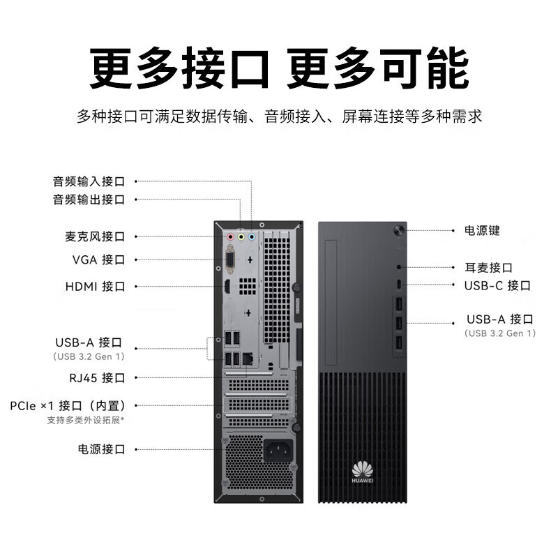 华为擎云W585y 麒麟9000X/16G/256G固态+1T/无光驱/无WiFi /+23.8寸显示器高清大图