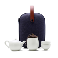 領藝 定窑白瓷便携茶具旅行套装户外车载茶壶泡茶杯快客杯一壶二杯不含茶盘 念云川定窑旅行茶具