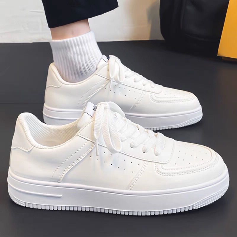 冬季男鞋2023新款休闲皮鞋男士小白板鞋舒适软底百搭白鞋运动潮鞋 D-7007白色【百搭款】 40【标准尺码】