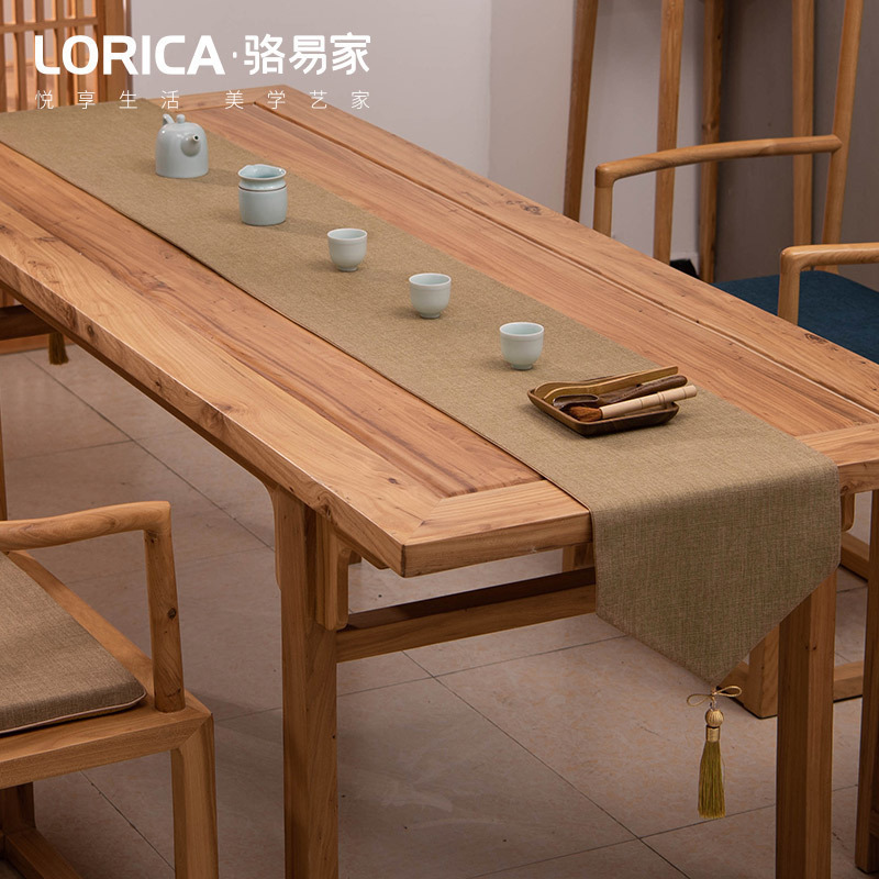 新中式桌旗禅意纯色棉麻茶几餐桌布日式长条北欧现代简约五斗柜布 平织-麻色 33*390cm