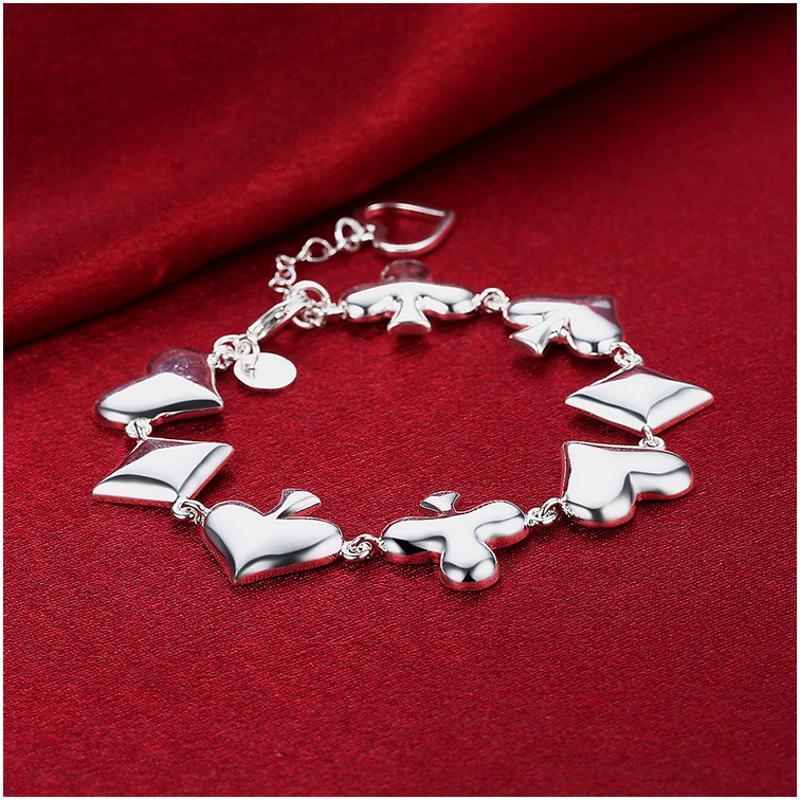 H496 Women Silver Bracelet女生饰品扑克花色趣味手链镀纯银复古送女朋友七夕情人节礼物