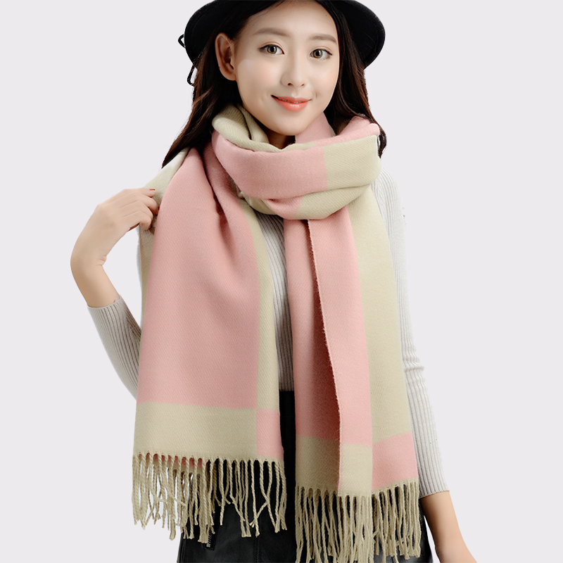 恒源祥围巾冬季女百搭 秋冬新款保暖加厚冬天粉色围脖女生日礼物 粉色