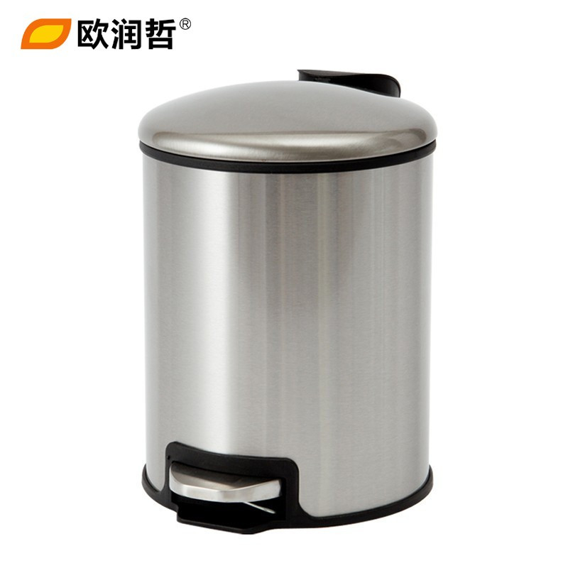 欧润哲(ORANGE) 5升缓降静音不锈钢垃圾桶 圆形脚踏废纸筒办公室酒店家用收纳筒厨房卫生间翻盖清洁桶100709