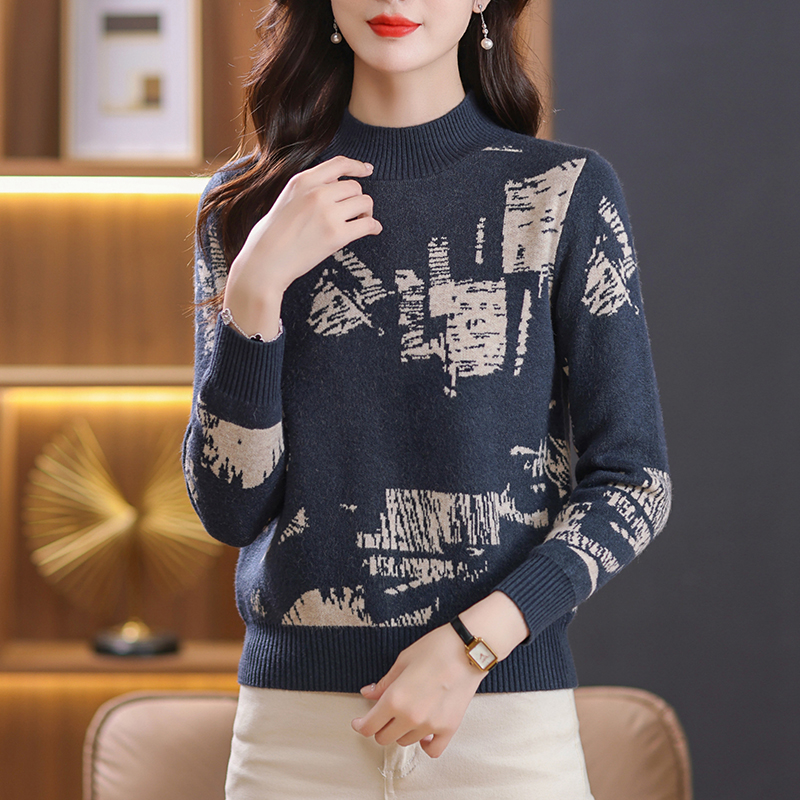 2024春秋新款山羊绒衫女针织衫打底衫毛衣圆领羊毛衫女修身短款毛衣女长袖简约绣花修身半高领毛针织衫女多款高清大图