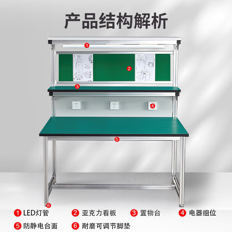 妍苒防静电工作台三层实验桌维修带灯钳工操作台180*60*160cm高清大图