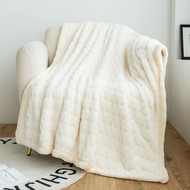 东纺拾光DF1039 轻奢珊瑚绒毯子150*70cm(计价单位:件)米白色高清大图