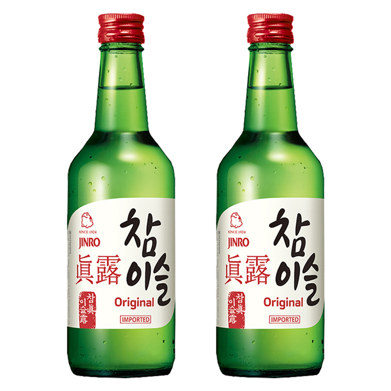 韩国进口新真露竹炭烧酒20.1度360ml*2瓶原味清酒利口预调鸡尾酒