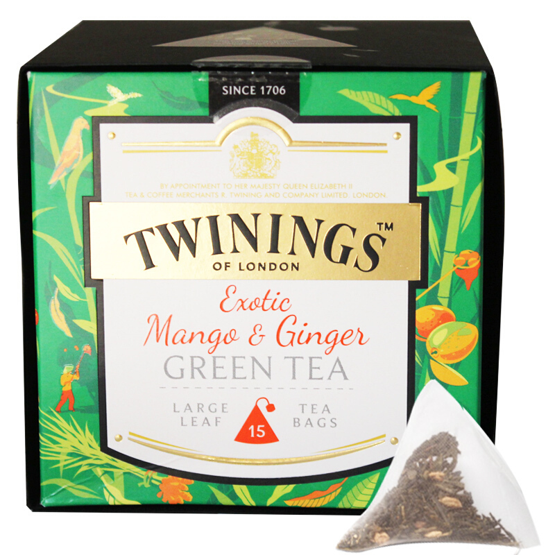 英国川宁(TWININGS) 异国风情姜芒绿茶15包*2g 波兰进口茶叶袋泡茶包
