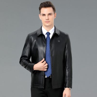 雷军同款黄牛皮衣真皮夹克品牌正品外套商务短款修身上衣牛皮机车服男士皮衣2025秋冬新款商务中年真皮外套春秋季宽松夹克男 63黑色加绒 185/100A