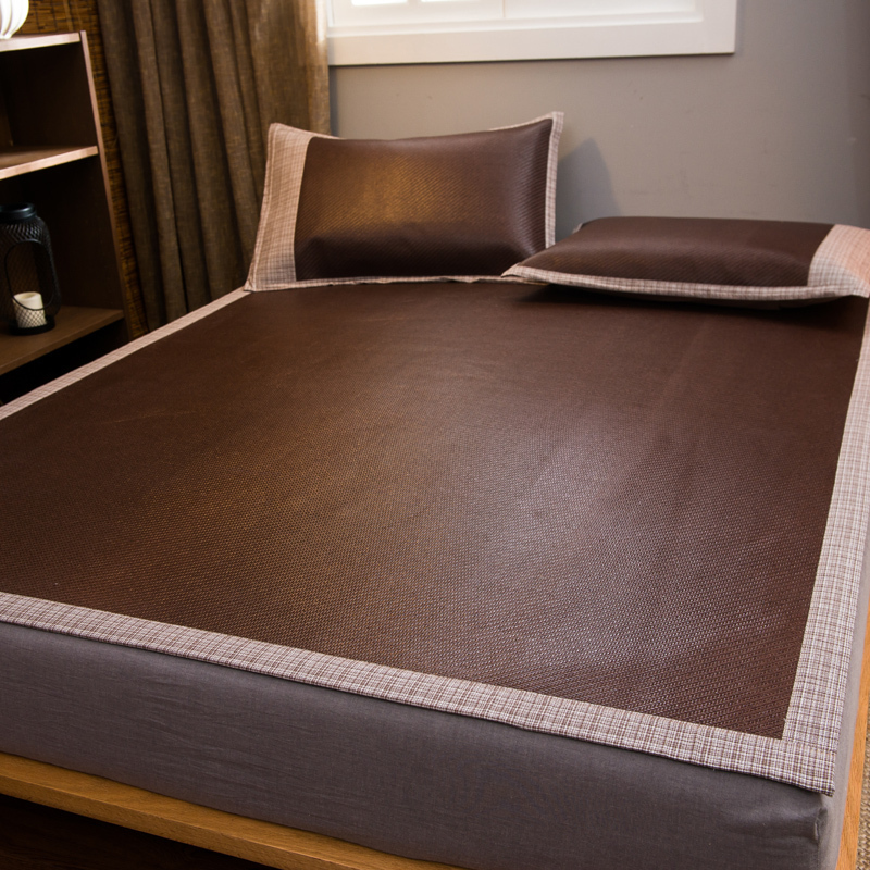 家柏饰(CORATED)藤席凉席子2/1.8m床双人1.5米夏季床笠款冰丝席席可折叠三件套 藤席-深咖 1.8m（6英尺）床