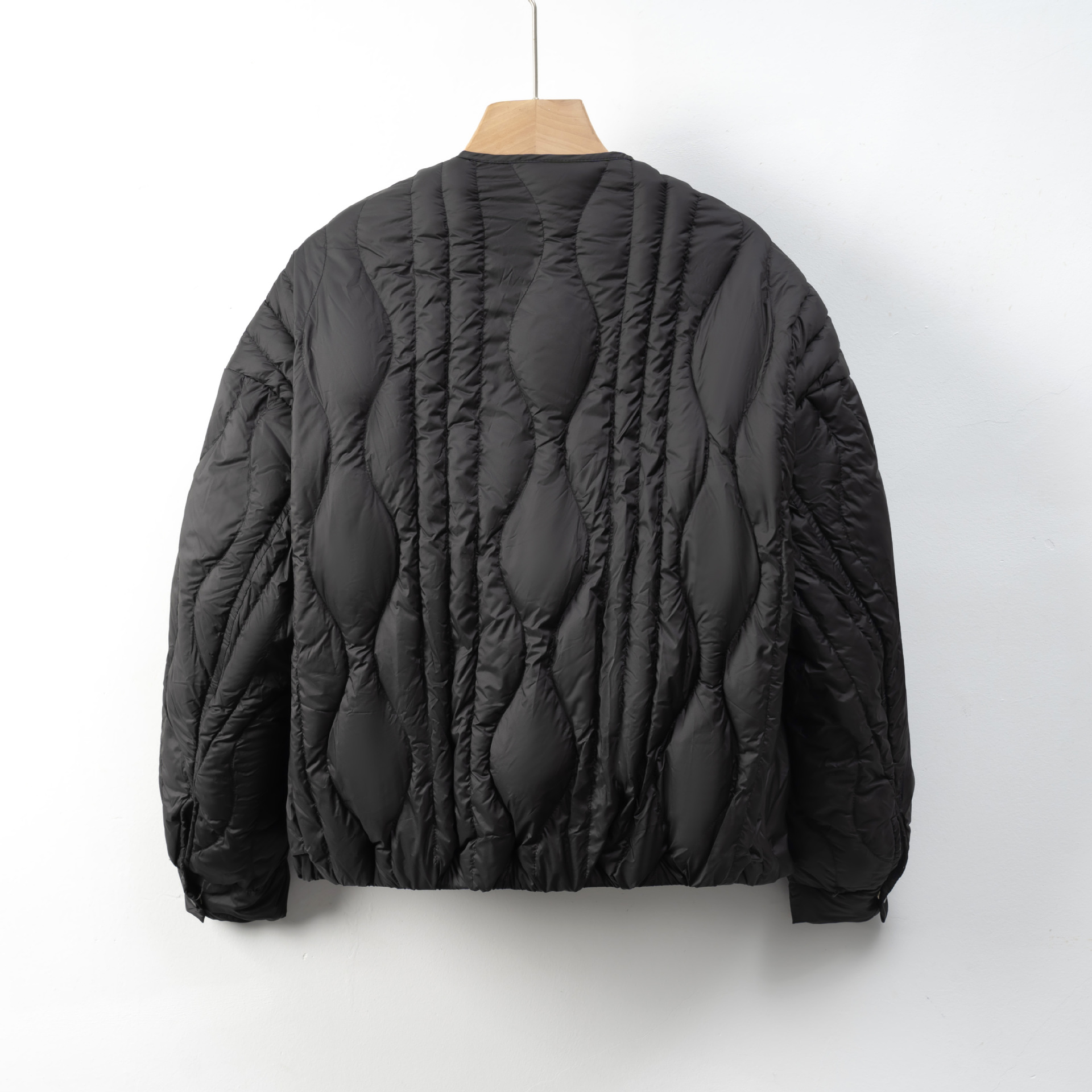 羽绒服新国标90绒休闲秋冬简约波浪国风纯色圆领宽松外套高清大图