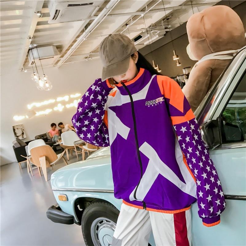 冲锋衣女潮牌宽松嘻哈hiphop运动外套秋季薄款拼色棒球服夹克衫