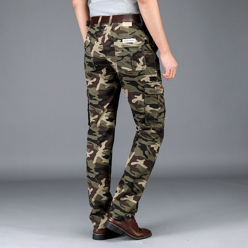 jeep吉普春夏季男工装休闲裤子户外宽松直筒男弹力多口袋松紧腰迷彩裤