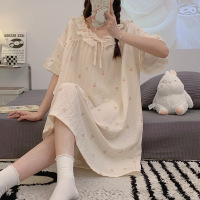 睡衣女士夏季短袖薄款宫廷公主风卡通可爱中长款睡裙家居服可外穿 女2XL Q65610