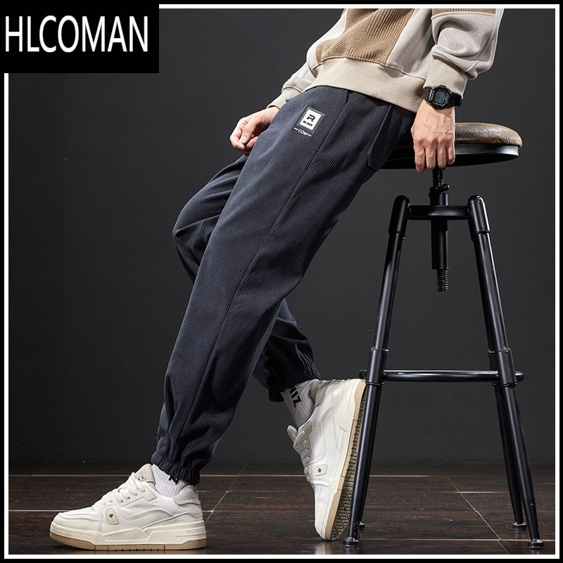 hlcoman冬季灯芯绒加绒男士裤子款加厚p暖外穿束脚休闲运动卫裤