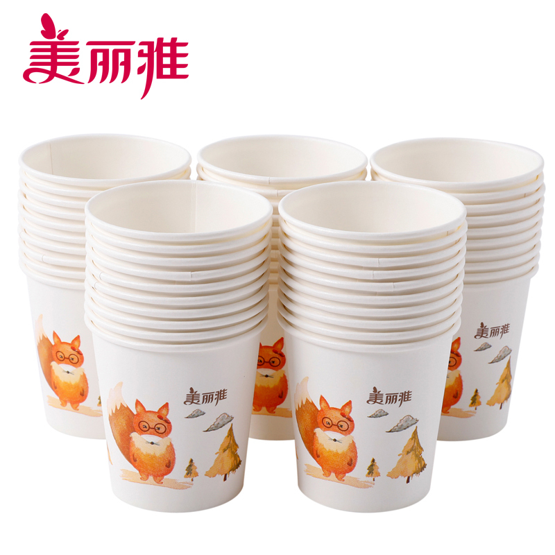 美丽雅 家用一次性纸杯加厚耐高温茶语纸杯6.5盎司190ml*100只入