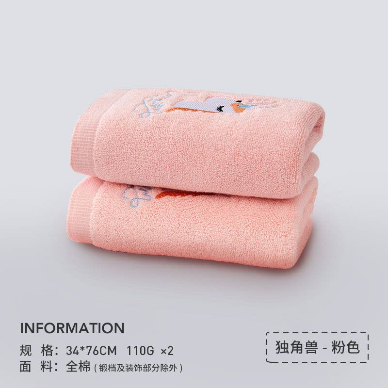 卡通棉毛巾 家用吸水速干加大成人女洗脸面巾2条装图片