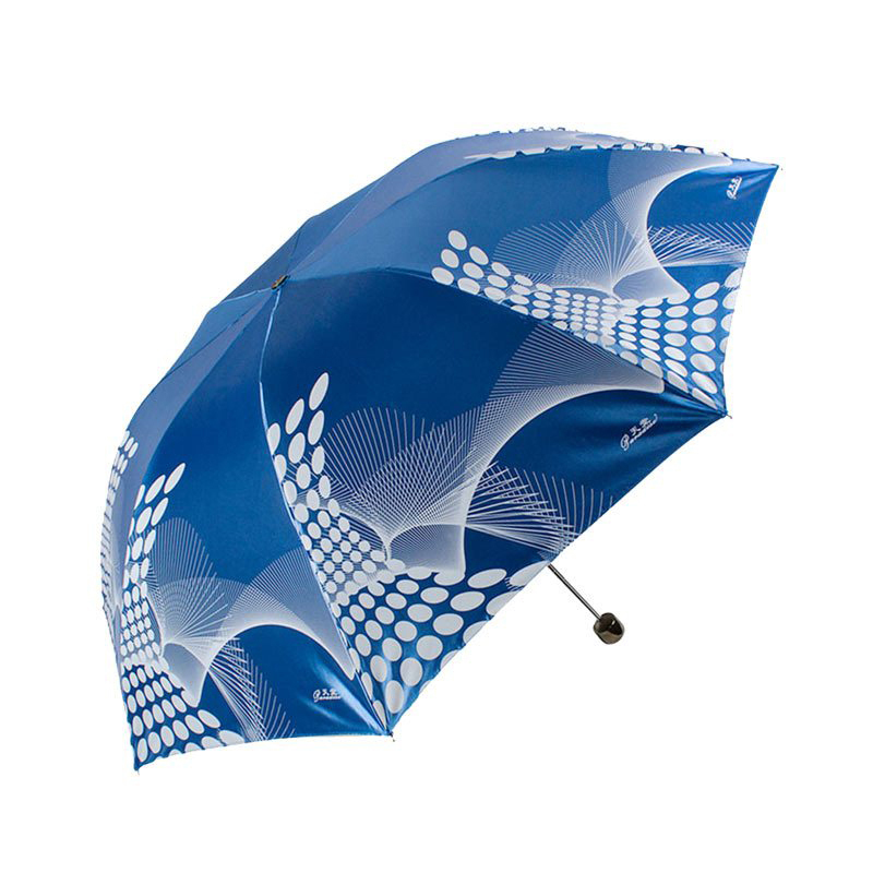 天堂伞 UPF50+缎面黑胶丝印抽象图案三折晴雨伞太阳伞 30051ELCJ高清大图