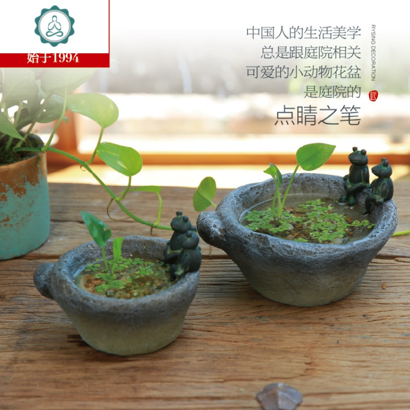 小鸭动物造景盆栽花盆庭院花园装饰摆件盆景景观家居饰品 封后 0026小猫花盆-好奇猫(大)