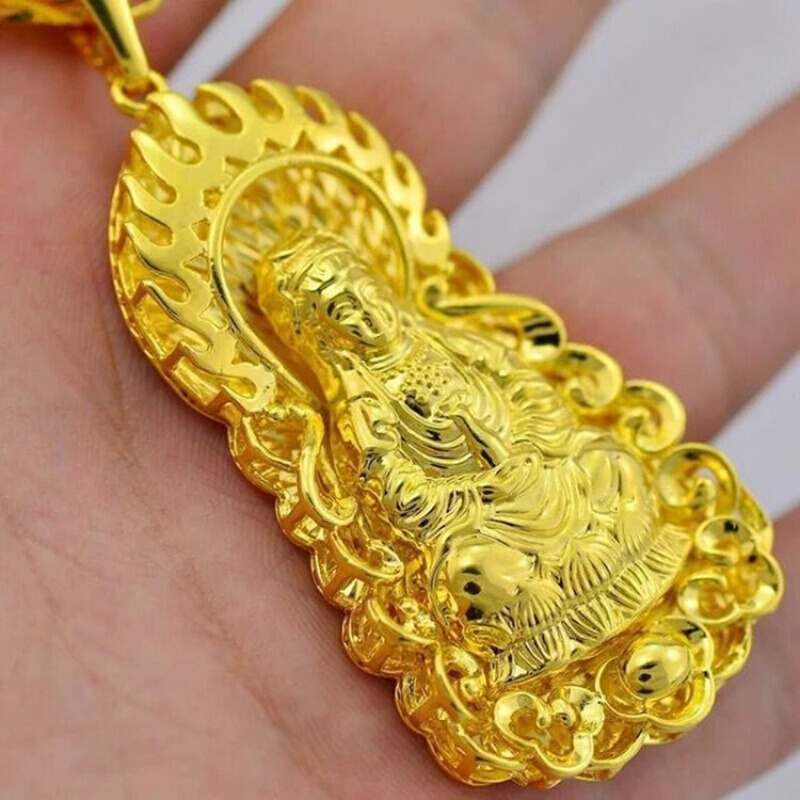 越南沙金仿金观音吊坠 欧币金吊坠 男士 观音菩萨饰品