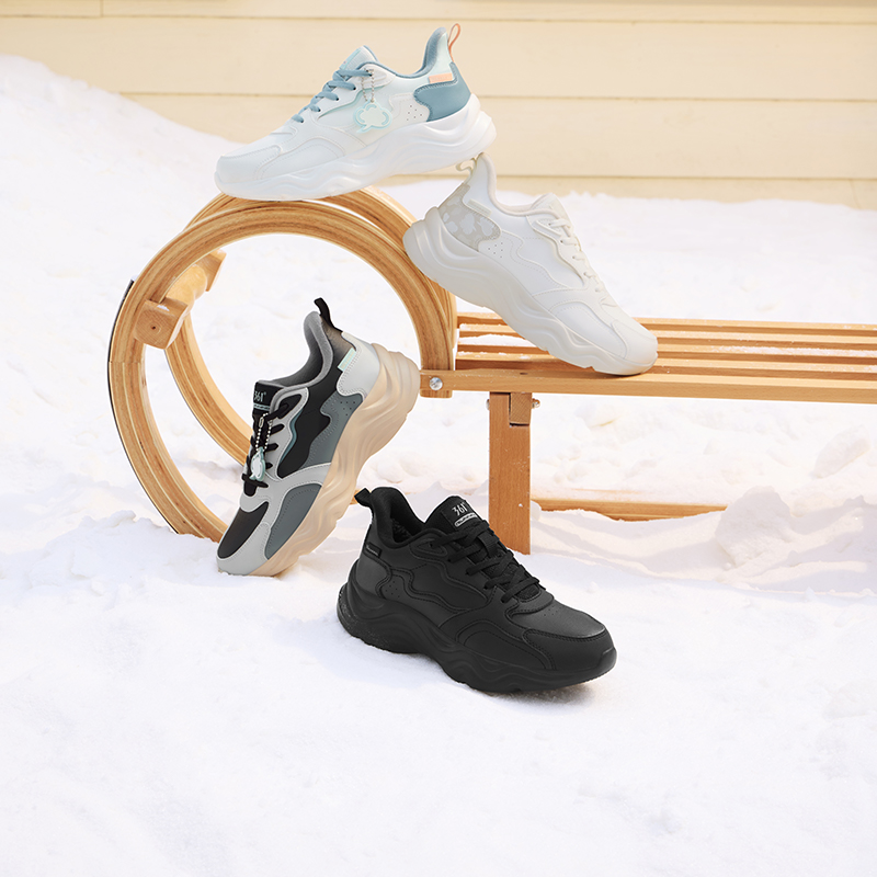 361°女鞋加绒运动鞋冬季保暖加毛棉鞋皮面防水跑步鞋轻便跑鞋高清大图