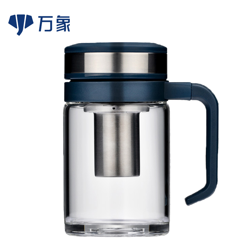 万象玻璃杯单层带把玻璃杯防烫带滤网办公泡茶喝水杯水晶杯