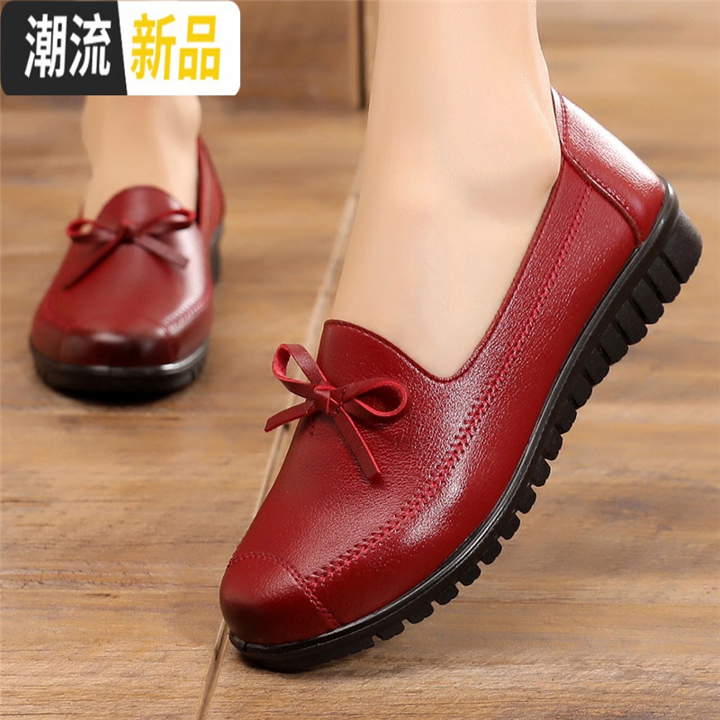 春秋季软底中老年妈妈女鞋老太太单鞋平底老人皮鞋舒适防滑单鞋女 广