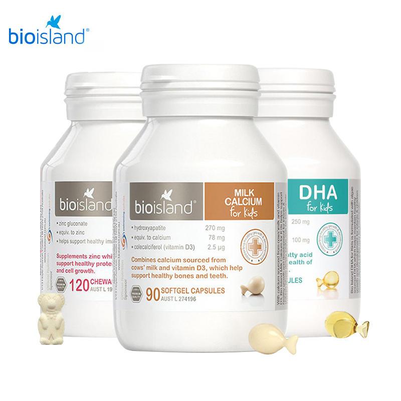 Bio Island 锌片120粒+婴儿DHA60粒+乳钙90粒 营养组合