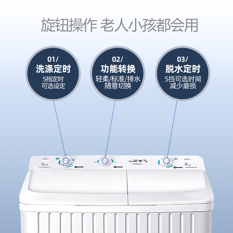 新飞7.5公斤双桶双缸洗衣机家用一键快洗大容量洗衣机XPB75-1600D