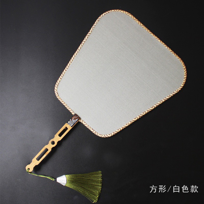 精品空白熟绢扇矾绢团扇工笔手绘画圆扇DIY宫扇古典中国风扇 三维工匠 米白色（竹根款）