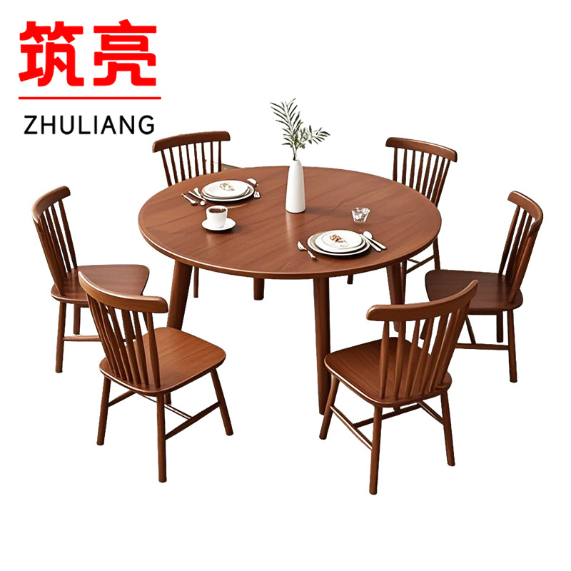 筑亮 圆桌 120*120*75cm+6椅 套高清大图