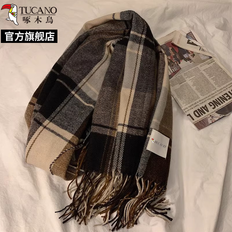 啄木鸟2025春新款格子围巾女保暖美拉德高级感长款情侣百搭围脖级高清大图