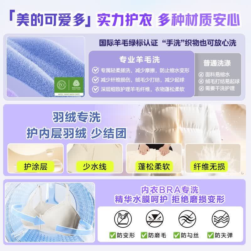 美的可爱多11KG滚筒洗衣机MG11GGEX全自动三筒内衣洗1级能效46分贝前开式独嵌两用白色微电脑控制除螨洗程序图片