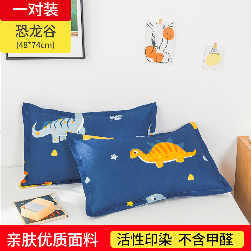【南极人】一对装全纯色枕套水洗棉成人枕头套单人卡通枕芯套48x74cm_397_63 48cmX74cm 恐龙谷【枕套一对装】
