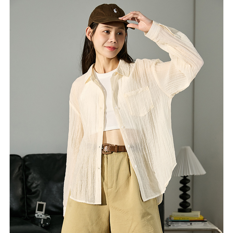 [2.5折价108元]唐狮夏季新款长袖衬衫女薄款外穿衬衣开衫配吊带外搭外套罩衫