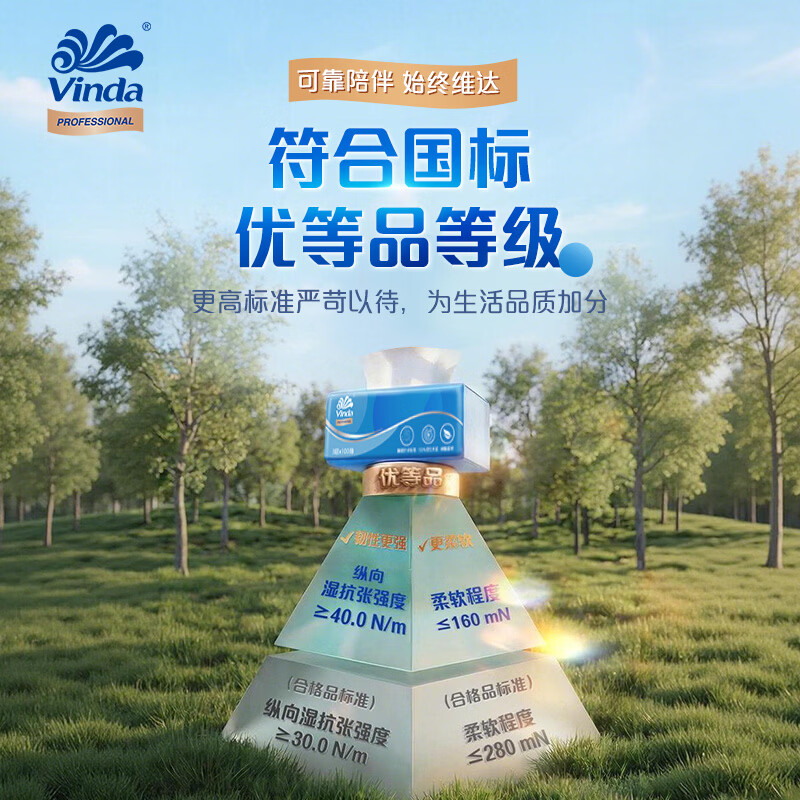 维达超韧抽纸湿水不易破餐巾纸3层100抽*3包高清大图