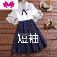 七斓少女大童套装连衣裙12大合唱表演礼服夏初中学生15岁朗诵演讲比赛 XL 藏青色-短袖