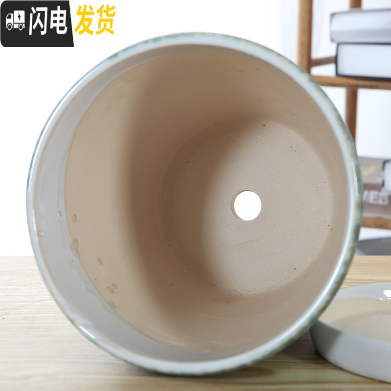 三维工匠陶瓷花盆简约绿萝白色桌面透气花盆带陶瓷托盘 101光白(配陶瓷托盘) 特大花盆容器