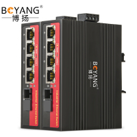 博扬 BY-GG104A/B工业级光纤收发器 千兆一光四电单模单纤以太网交换机 SC接口25公里DC12~54V