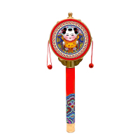 福人福地拨浪鼓婴儿早教新生儿复古老式手摇鼓中国风宝宝益智礼物儿童玩具