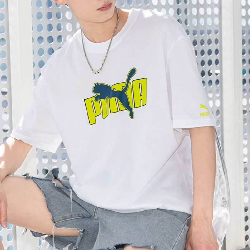 彪马(Puma)t恤男女同款 2023夏季新款情侣装 舒适透气宽松运动装休闲短袖T恤 537183-02/白色/卡通印花