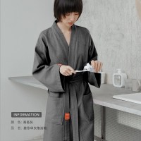 三利毛巾料浴袍女冬厚长款吸水速干纯棉华夫格情侣酒店全棉浴衣男 M(适合身高165-175cm) 商务灰(华夫格春夏款)