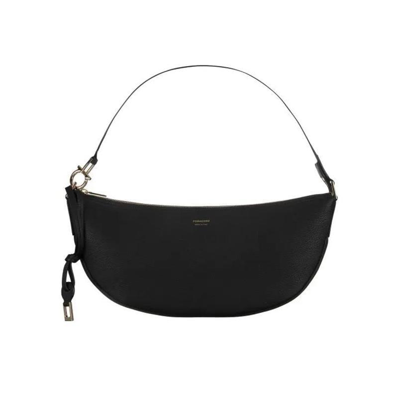 Salvatore Ferragamo女款黑色月牙包真皮材质时尚百搭配饰手提斜挎两用包