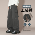 冲锋工装裤男秋冬季直筒宽松运动阔腿裤子美式复古潮流大码休闲裤 XL 灰色K151