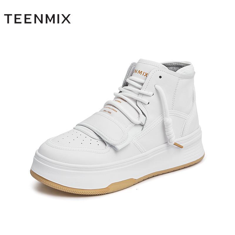 天美意Teenmix春厚底高帮小白鞋运动风女休闲鞋BB931AD2