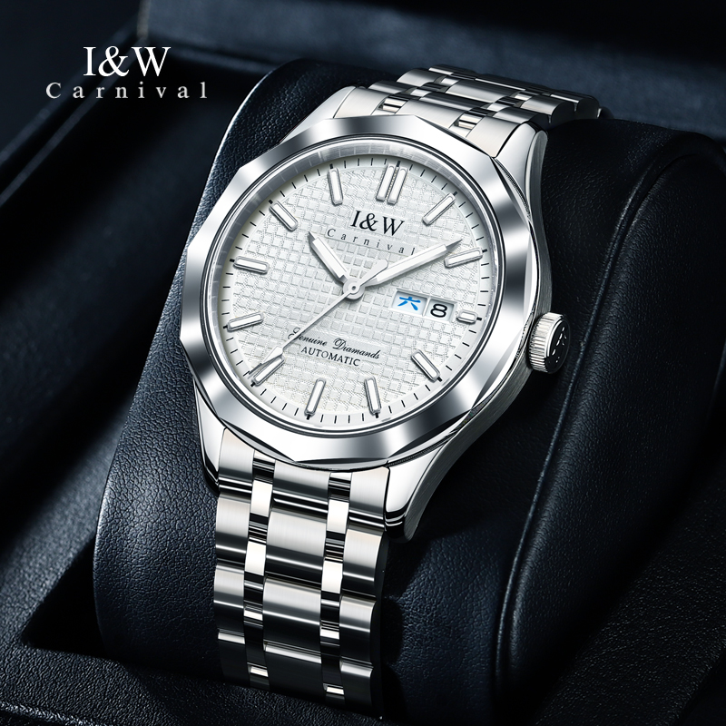 瑞士爱沃驰I&W CARNIVAL手表全自动机械表 男表100米防水进口机芯夜光男士表潮流双日历钨钢名牌男表563高清大图