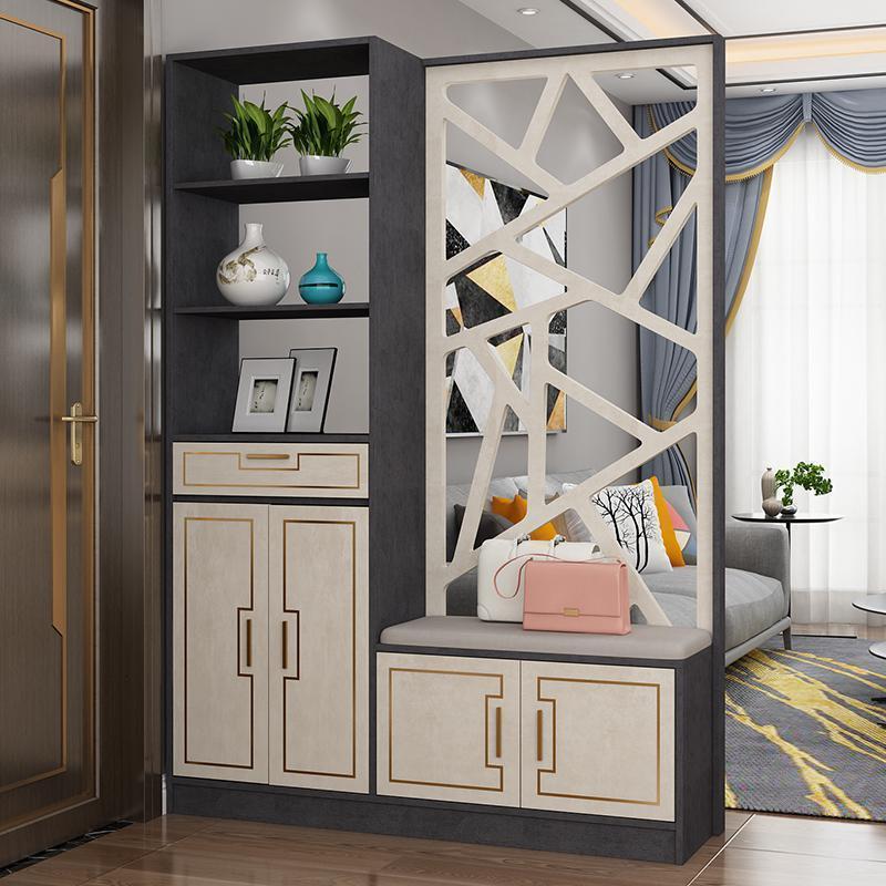 森美人新中式隔断玄关柜鞋柜一体客厅柜简约现代屏风镂空花装饰